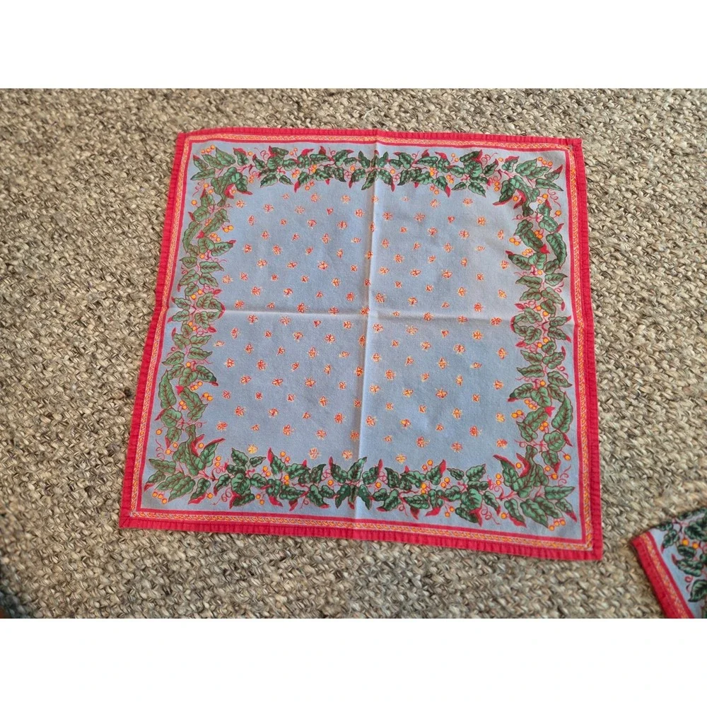Set of 12 Williams Sonoma Provence Blue Red Napkin Floral 100% Cotton - read